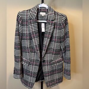 LOFT NWT BLACK WHITE PLAID LONG LINE BLAZER